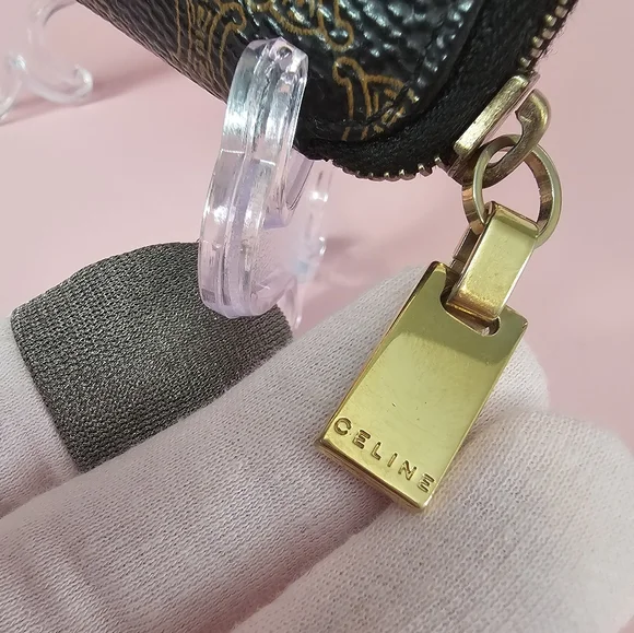 CELINE Vintage Macadam Coin Case Wallet Leather Black Brown - Picture 7 of 16